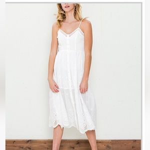 Eyelet midi white button dress with adjustable straps Small
